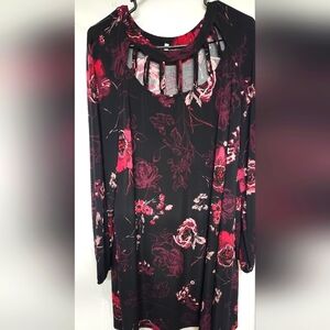 Floral Long Sleeve Dress with Cutout Neckline